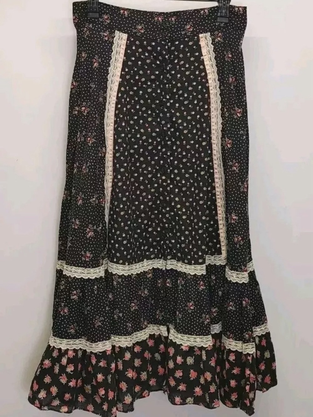 RARE Vintage 1970s Gunne Sax Gunnies Maxi Skirt Boho Floral Calico Floral